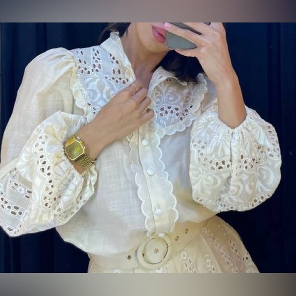 Tops - Elegant Cream Lace Blouse